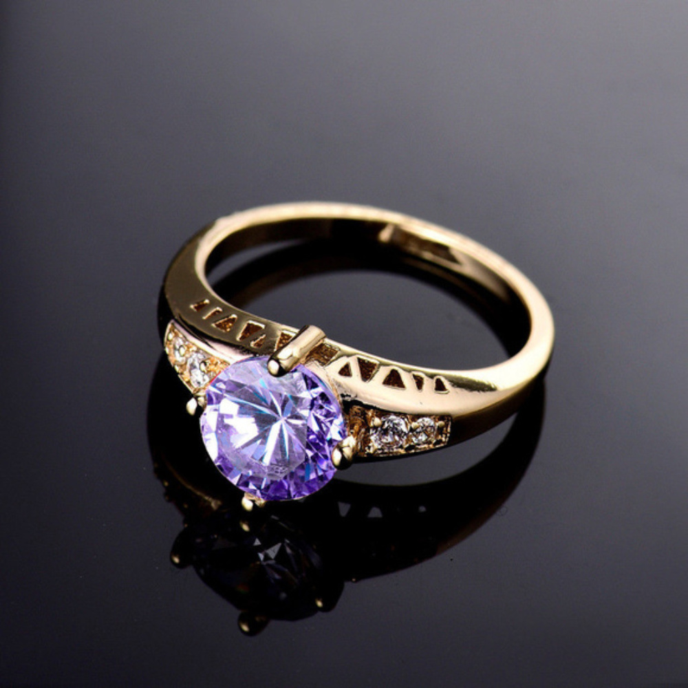 18k Gold Filled Purple Crystal Stunning Halo Ring